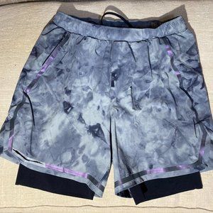 LULULEMON Mens Medium Surge Short Lined 6" Tidal Dye Baltic Grey Element